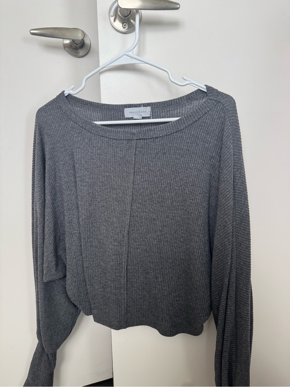 Urban Outfitters Charcoal Ribbed Wide-Sleeve Sweatshirt